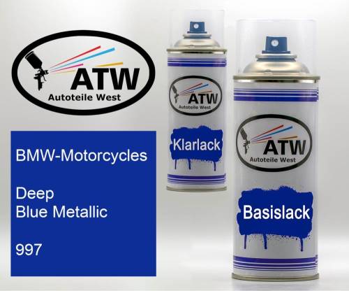 BMW-Motorcycles, Deep Blue Metallic, 997: 400ml Sprühdose + 400ml Klarlack - Set, von ATW Autoteile West.